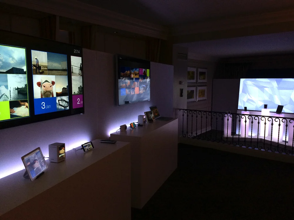 Translucent LED plinths in the HUSH Lyve Home CES installation