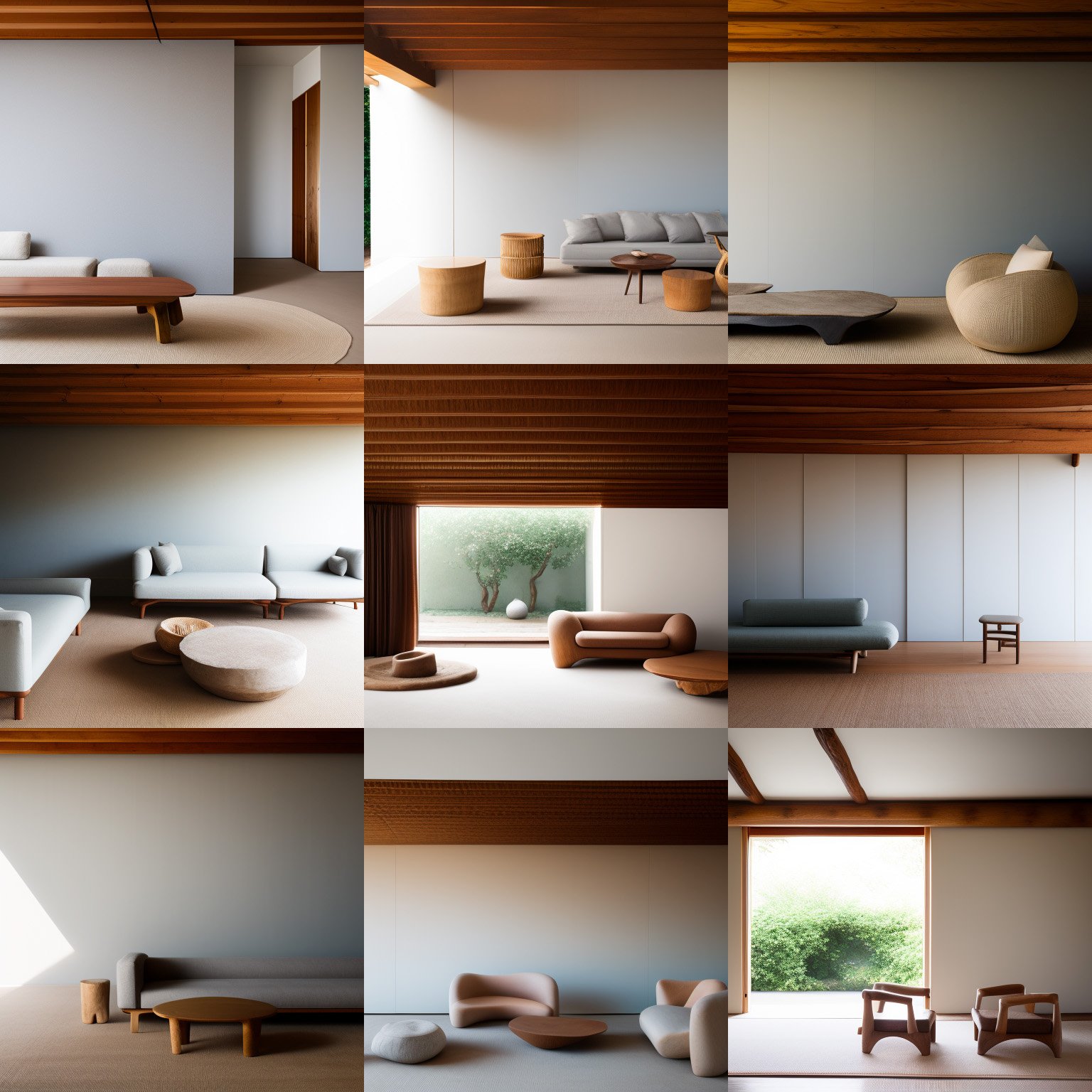  Some prototype images from an ongoing project to generate interior images in a very specific style.  These 9 were cherry-picked, you could say, out of a batch of 64. 